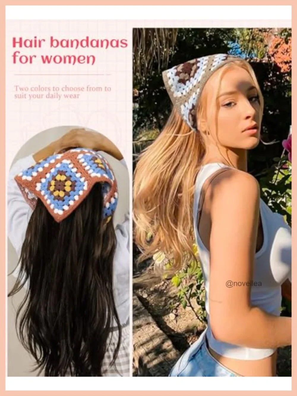 Floral Crochet Hair Bandanas Headscarf 2 PCS Women Headband